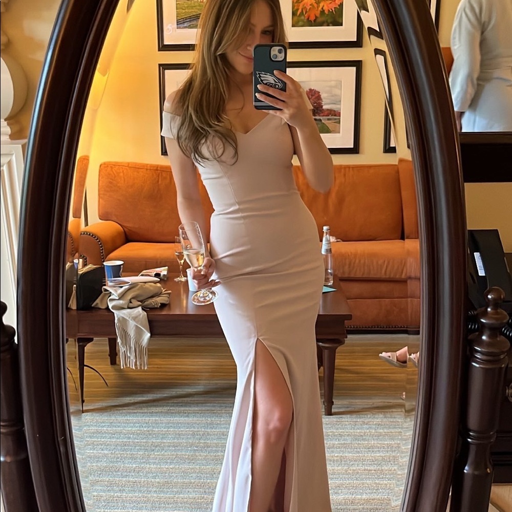 Dessy Collection Cameo Crepe Bridesmaid Dress pink